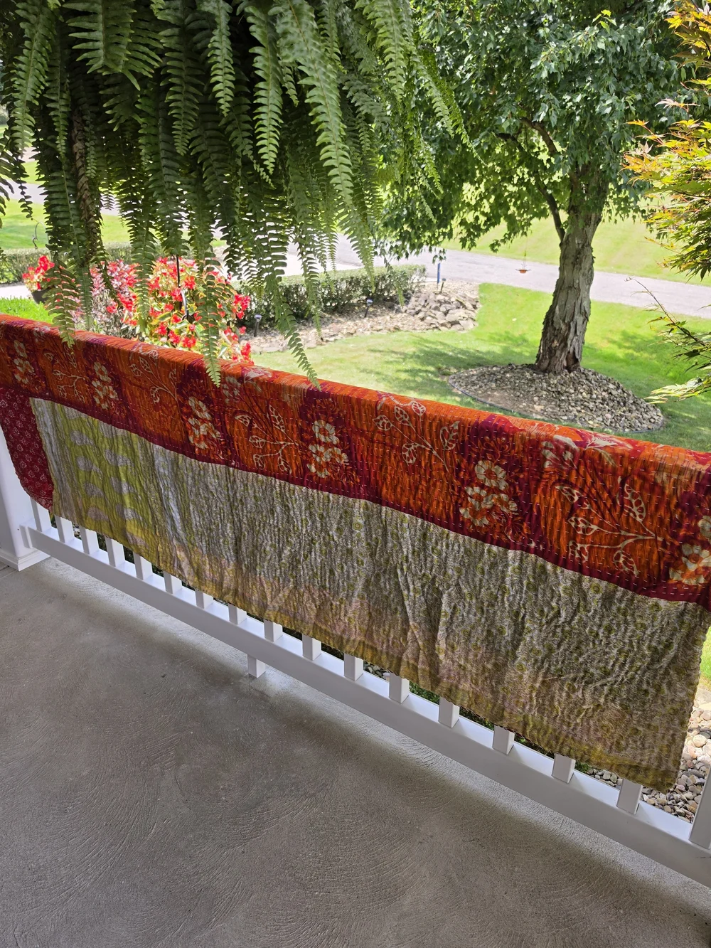 Kantha Quilt Recycled Indian Sari Fabric Cotton Blanket Handstitched  86x52